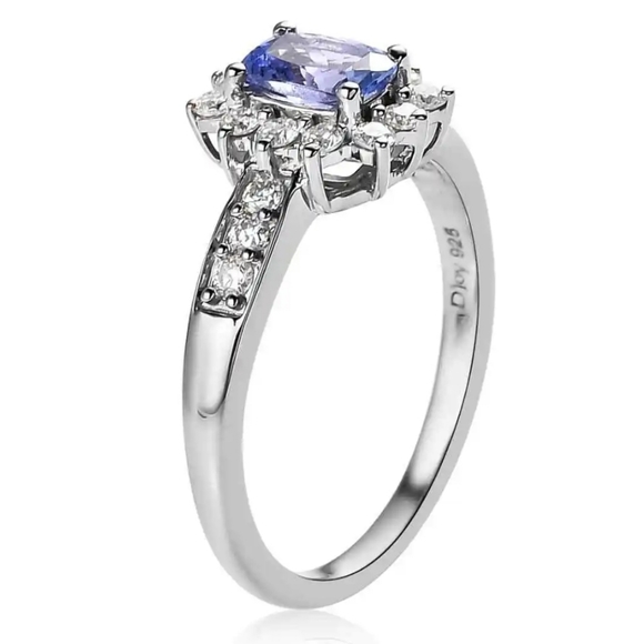 Genuine Tanzanite & Moissanite Ring. Platinum/ Sterling Silver Sz 6! - Picture 6 of 7